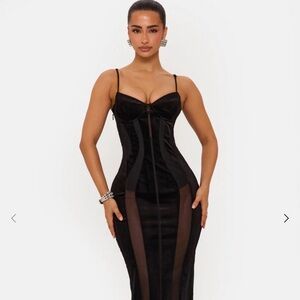 Black Sheer Panel Corset Slip Dress - Unknown Brand